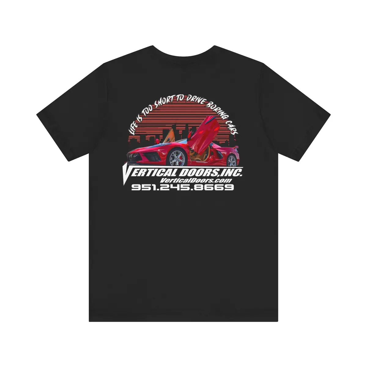 T-Shirt - Red Corvette C8 Tim City Skyline - Unisex Jersey Short Sleeve Tee 2