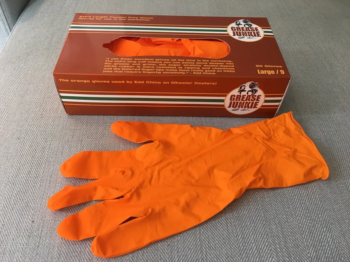 Grease Junkie Extra Length Orange Nitrile Gloves 1