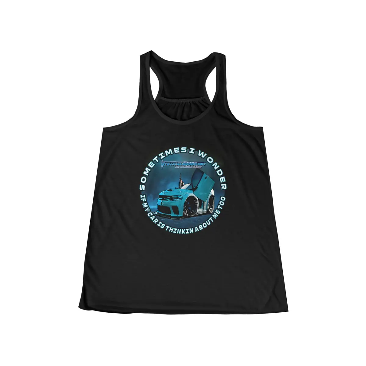 Women's Tank Tops - Dodge Charger Sharkbait_717 - Sometimes I Wonder If My Car Is Thinking About Me Too  - Women's Flowy Racerback Tank 1