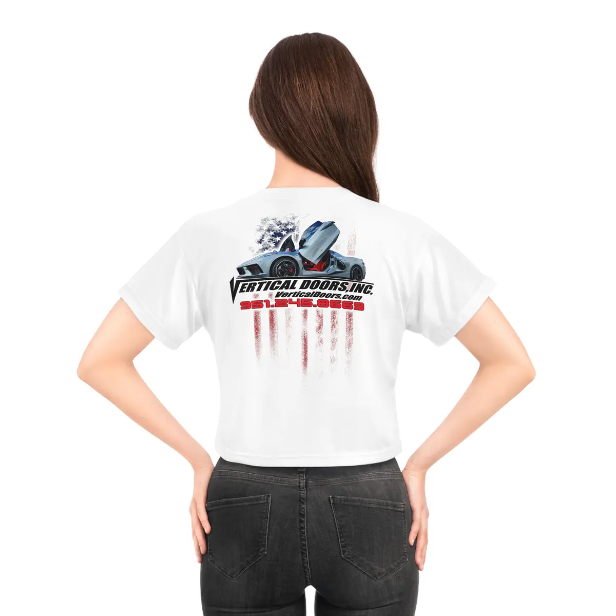Women's T-Shirt - Corvette C8 Usa Color Flag - Aop Crop Tee 7