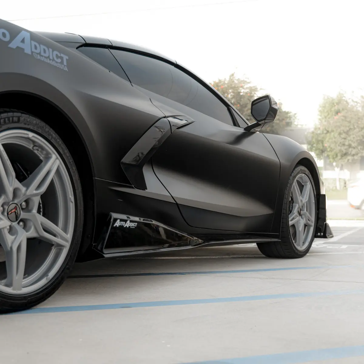 2020-2024 Corvette C8 Stingray Evo Style Side Skirts Gloss Black Pair 1