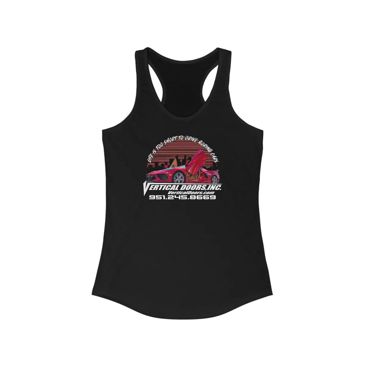 Women's Tank Tops - Red Corvette C8 Tim City Skyline - Women's Ideal Racerback Tank 1