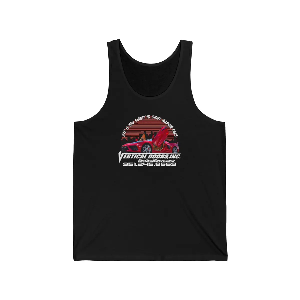 Tank Tops / Red Corvette C8 Tim City Skyline / Unisex Jersey Tank 2