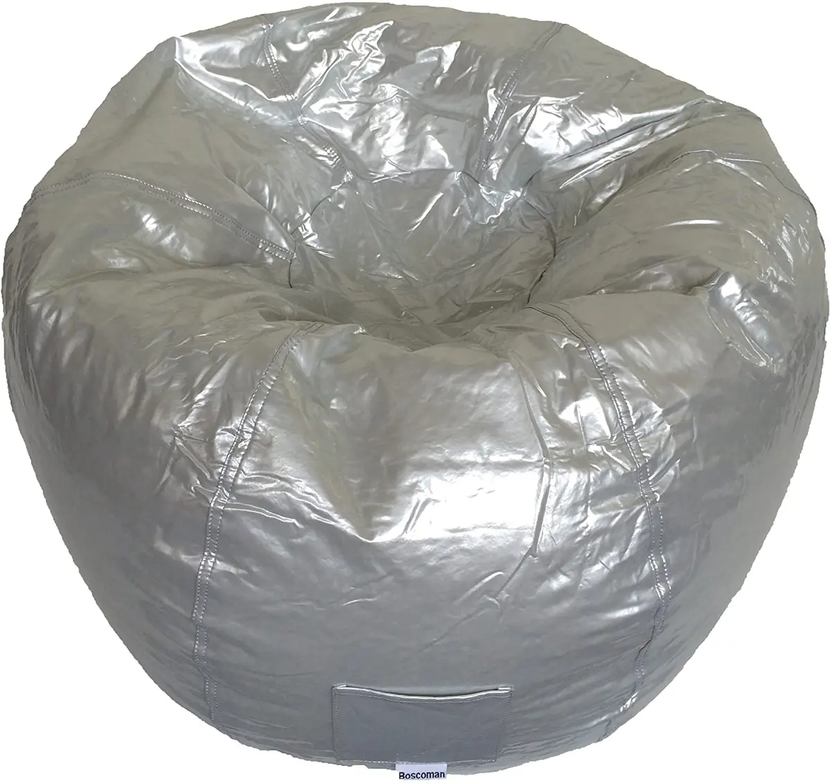 Boscoman - Adult Round Vinyl With Pocket Beanbag Chair - Silver - Cover Only 1