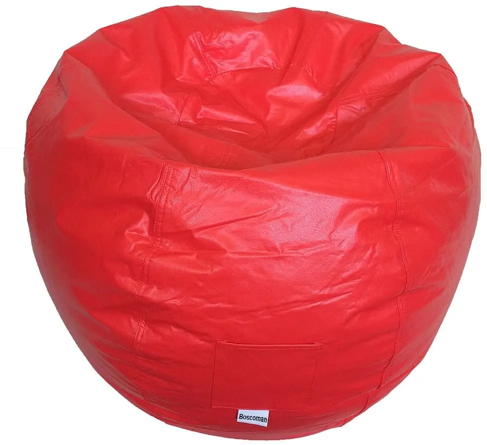 Boscoman - Adult Round Vinyl With Pocket Beanbag Chair - Red - Cover Only 1