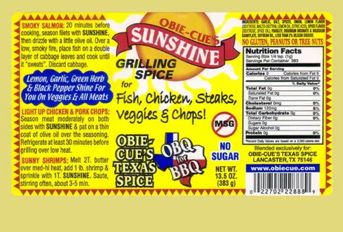 Obie Cue’S Sunshine Grilling Spice 1