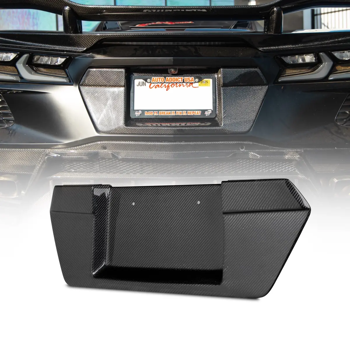 2020-2026 Corvette C8 Carbon Fiber License Plate Backing For Stingray Rear Bumper 1