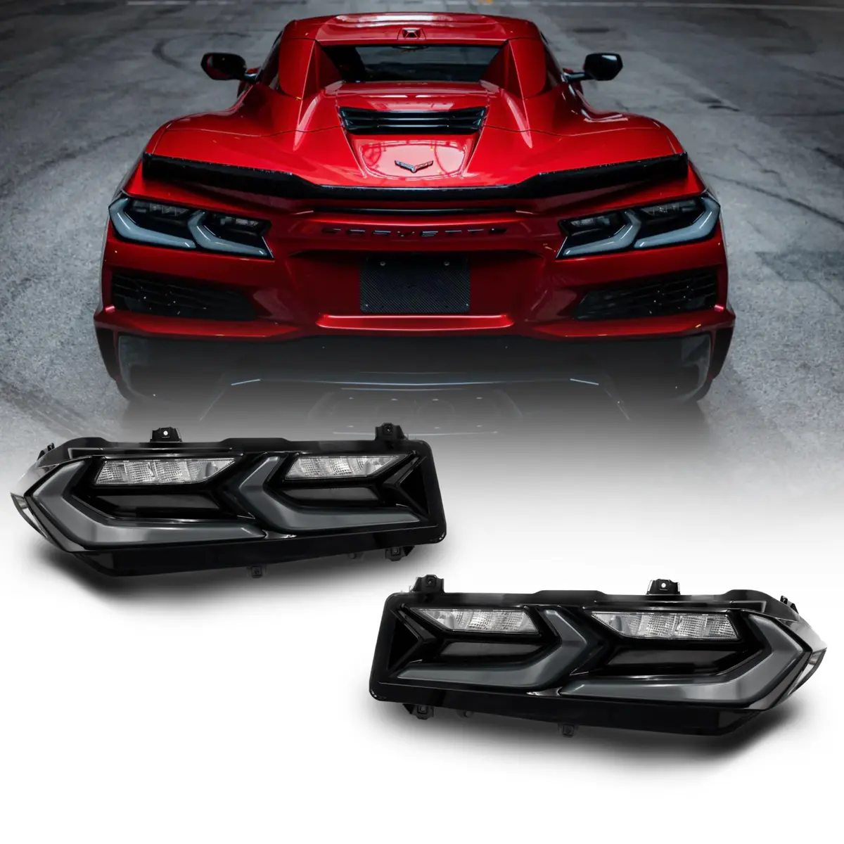 2020-2026 Corvette C8 Euro Smoke Style Led Taillights Amber Sequential Pair 1