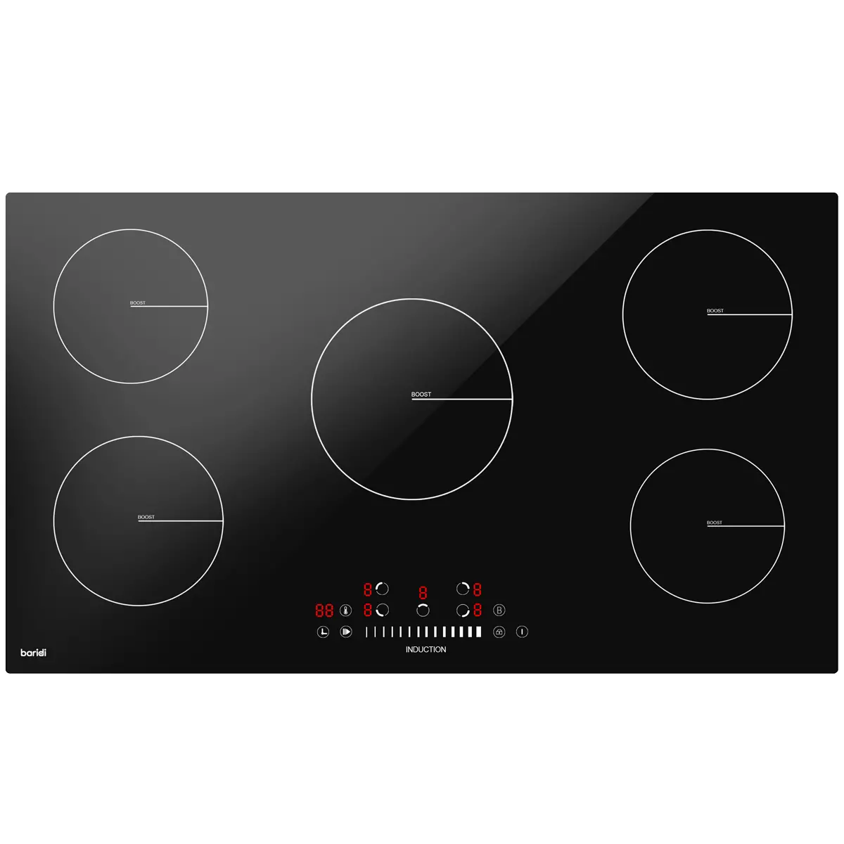 Baridi Integrated Induction Hob With 5 Cooking Zones 90Cm 9300W Output Dh180 1