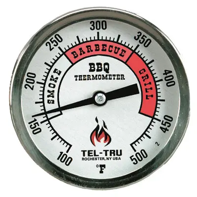 Tel-Tru Barbecue Thermometer, Bq300, 3" Aluminum Dial, 2.5" Stem, Red Zones 1