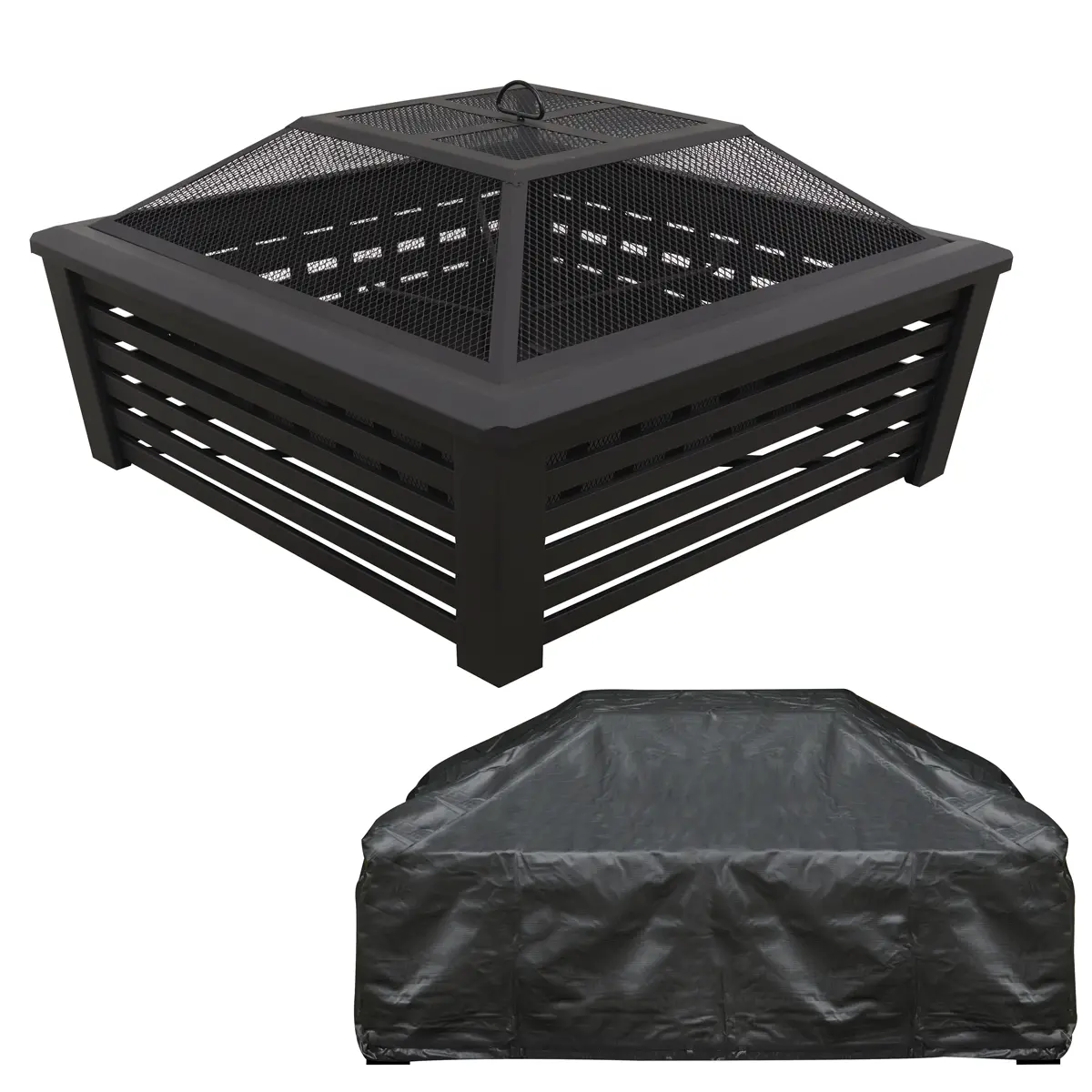 Dellonda 89Cm Square Outdoor Fire Pit Mesh Screen Lid Black With Water-Resistan… 1