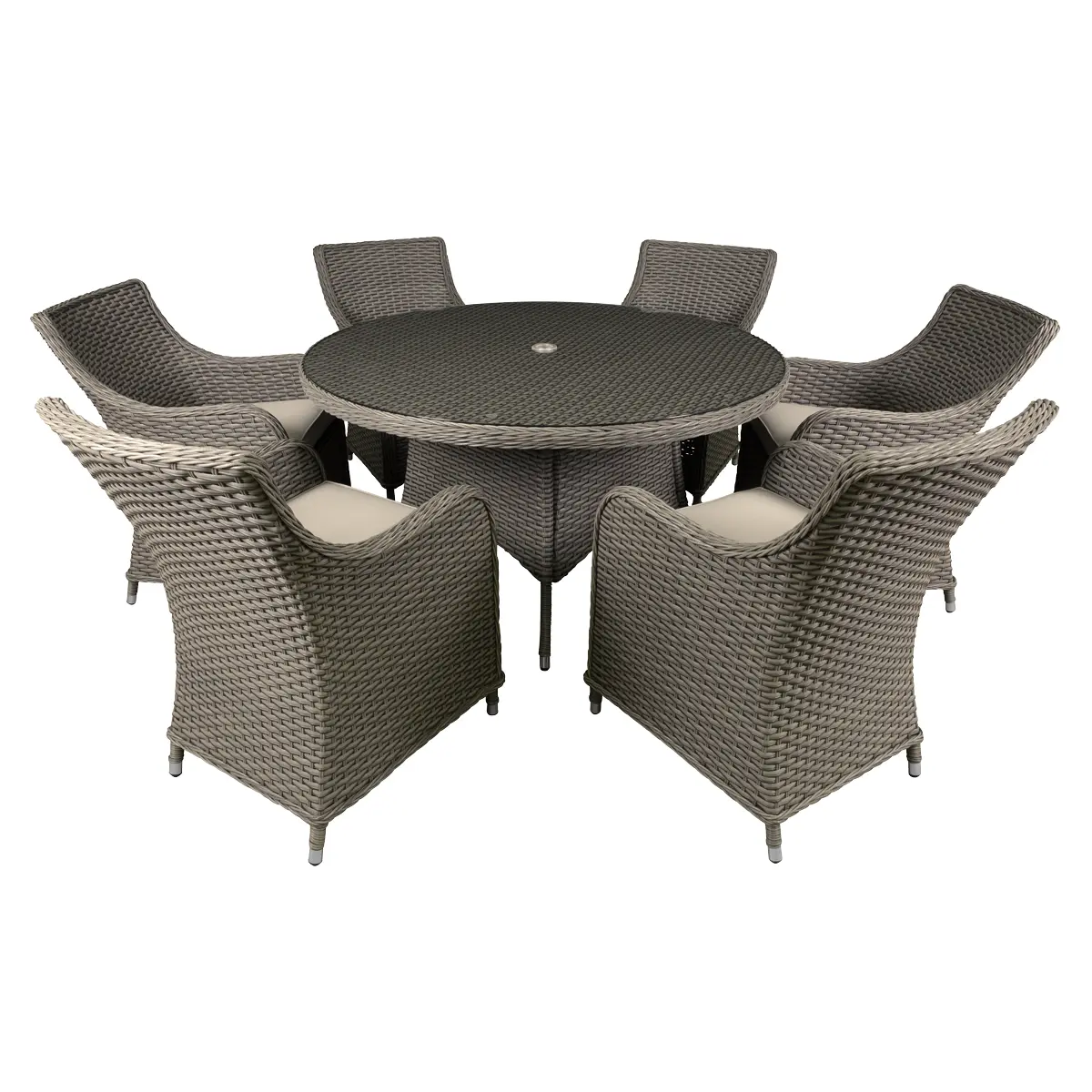 Dellonda Chester Rattan Wicker Outdoor Dining Set With Tempered Glass Tabletop 7Pc Dg85 1