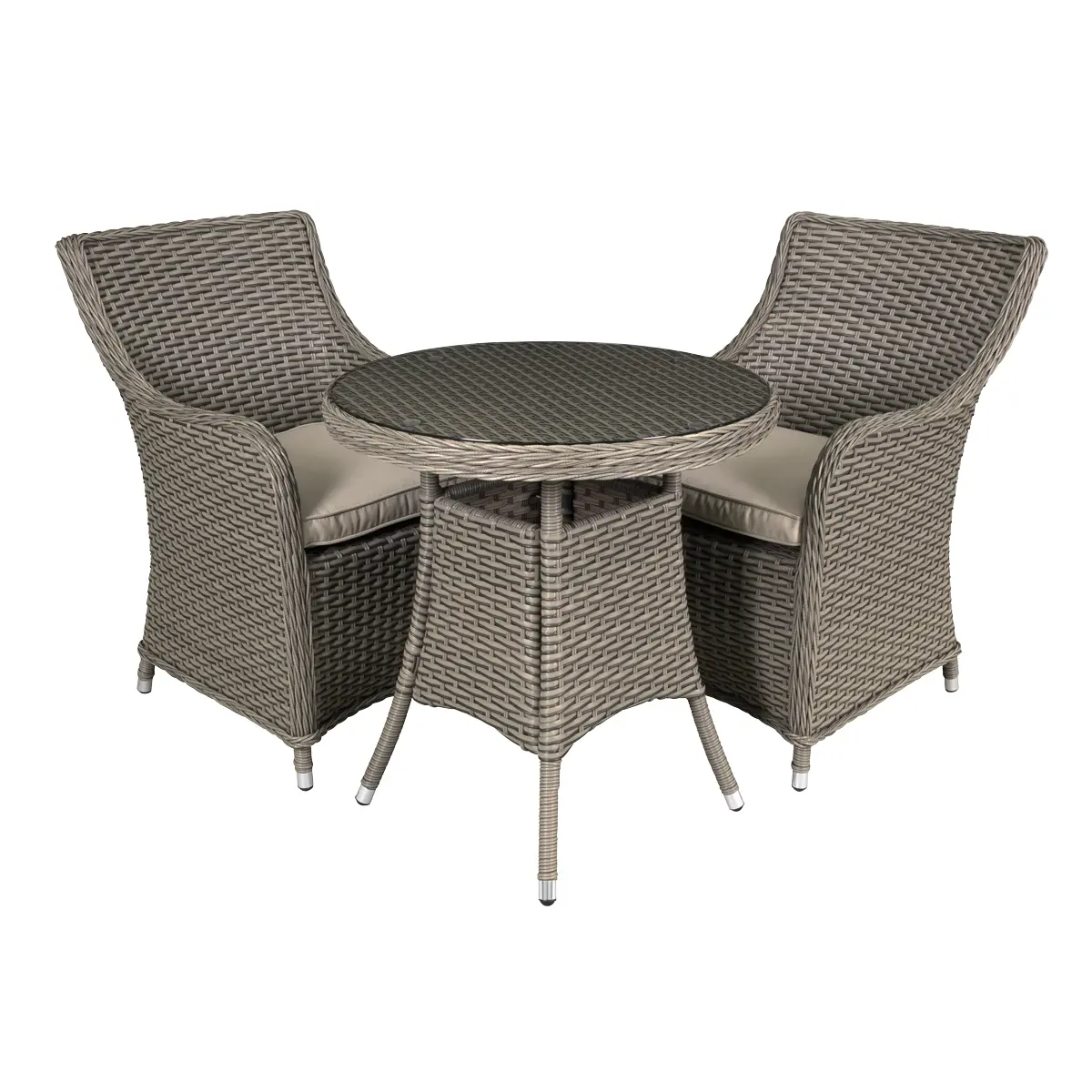 Dellonda Chester Rattan Wicker Outdoor Dining Set With Tempered Glass Tabletop 3Pc Dg86 1