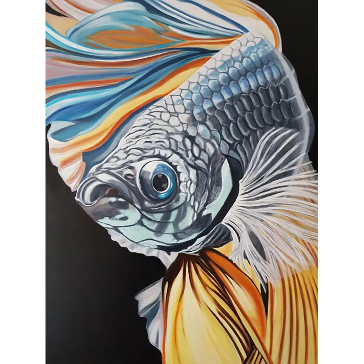 Fighting Fish - Oil Painting On Canvas, Animal Theme 1