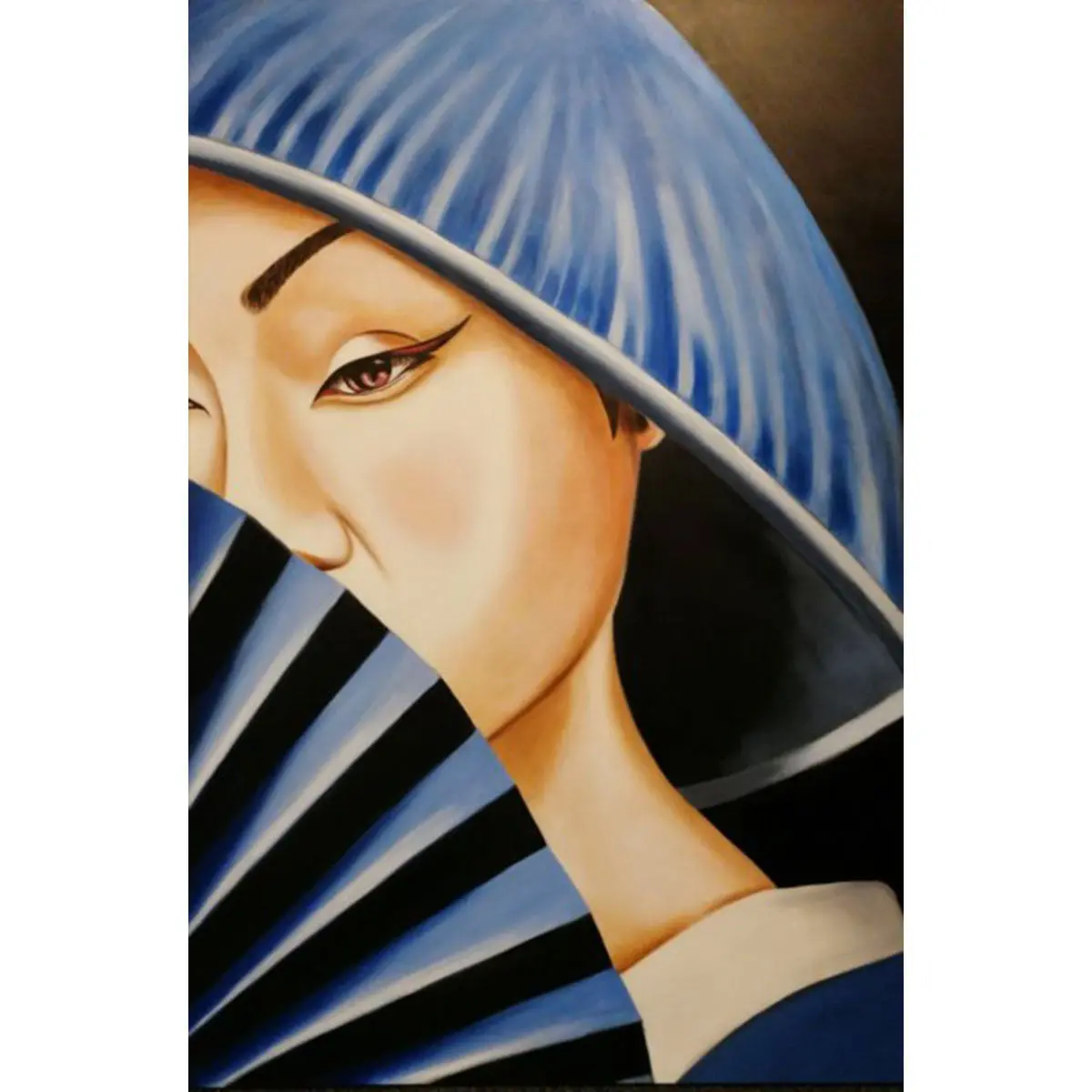 Geisha With Fan - Oil Painting On Canvas, Oriental Theme 1