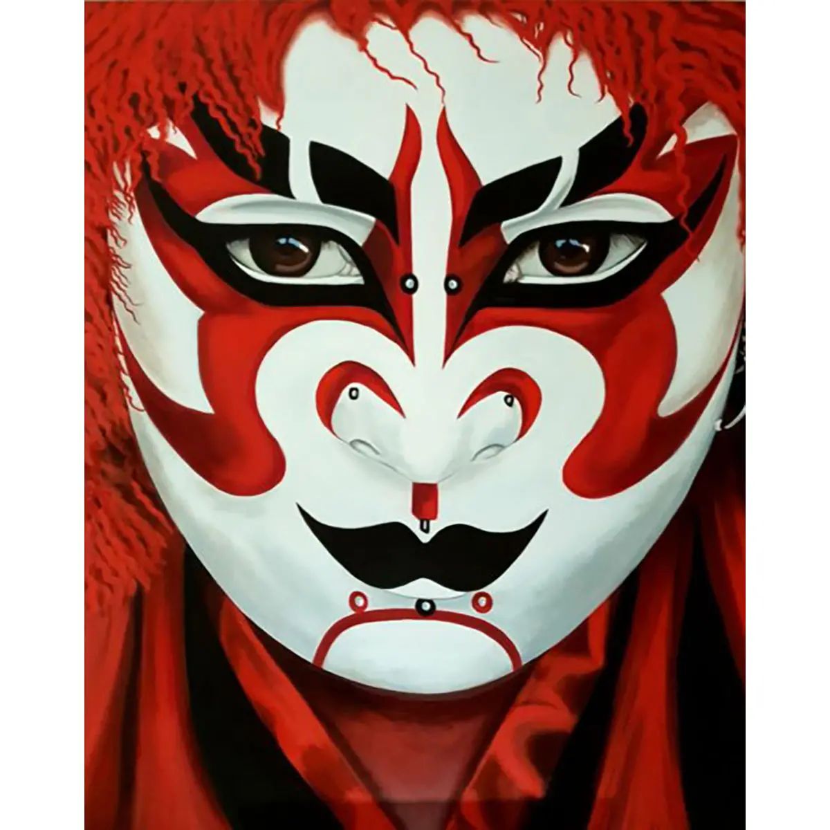 Kabuki Mask - Oil Painting On Canvas, Oriental Theme 1