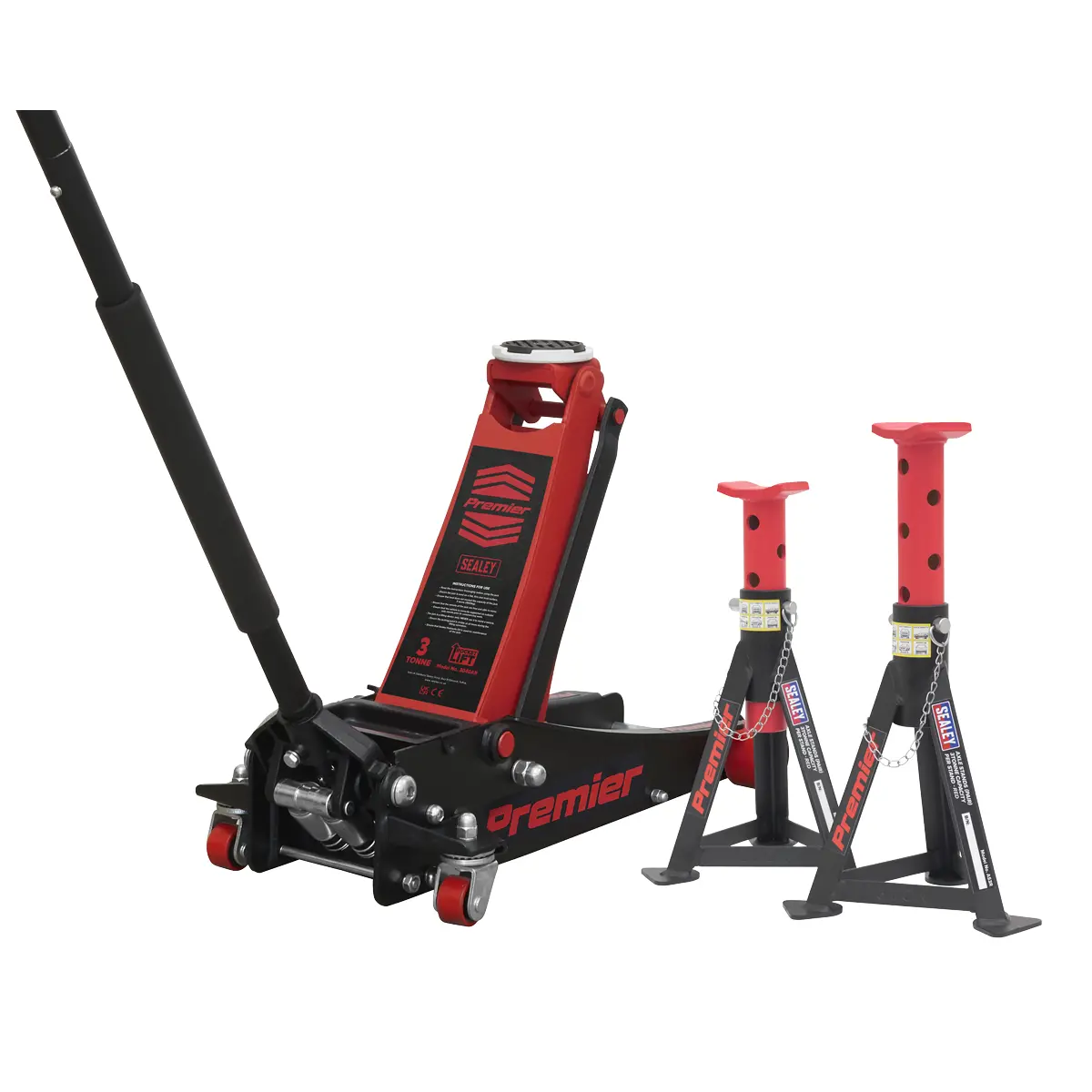 Premier Trolley Jack 3 Tonne & Axle Stands (Pair) 3 Tonne Per Stand Combo 3040Arcombo 1