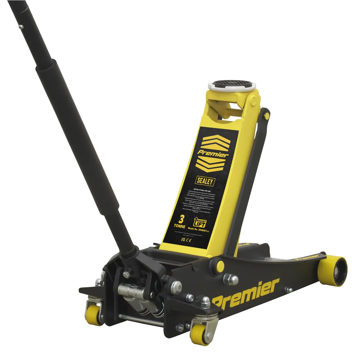 Premier Low Profile Trolley Jack With Rocket Lift 3 Tonne - Yellow 3040Ay 1