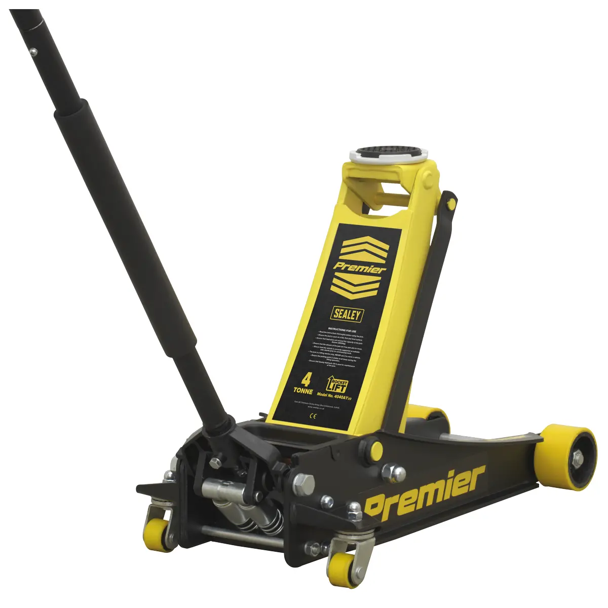 Premier Low Profile Trolley Jack With Rocket Lift 4 Tonne - Yellow 4040Ay 1