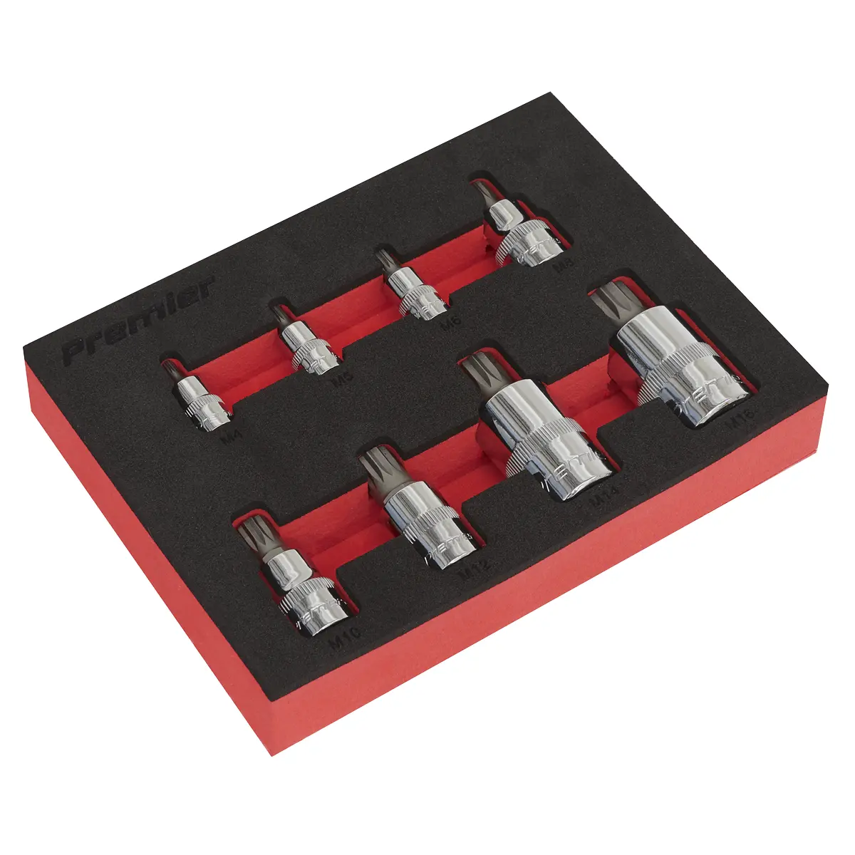 Premier Spline Socket Bit Set1/4", 3/8" & 1/2"Sq Drive 8Pc Ak6241 1