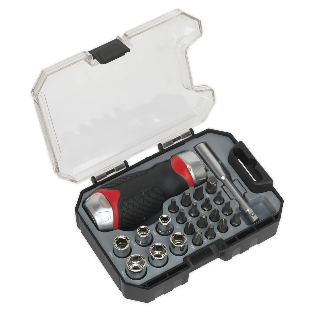 Premier Fine Tooth Stubby Ratchet Screwdriver Socket & Bit Set 24Pc Ak64906 1