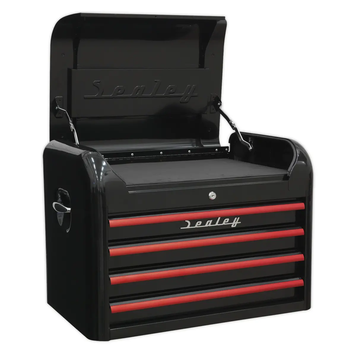 Premier™ Retro Style Topchest 4 Drawer - Black With Red Anodised Drawer Pulls Ap28104br 1