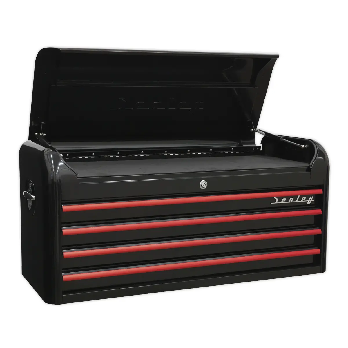 Premier™ Retro Style Wide Topchest 4 Drawer - Black With Red Anodised Drawer Pulls Ap41104br 1