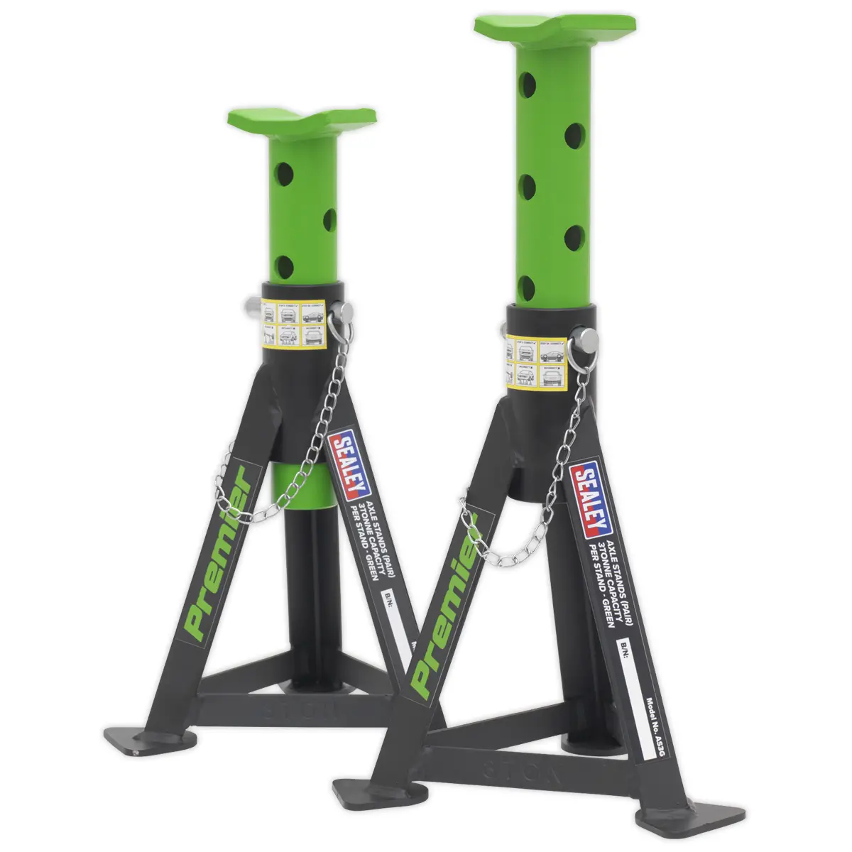 Premier Axle Stands (Pair) 3 Tonne Capacity Per Stand - Green As3g 1