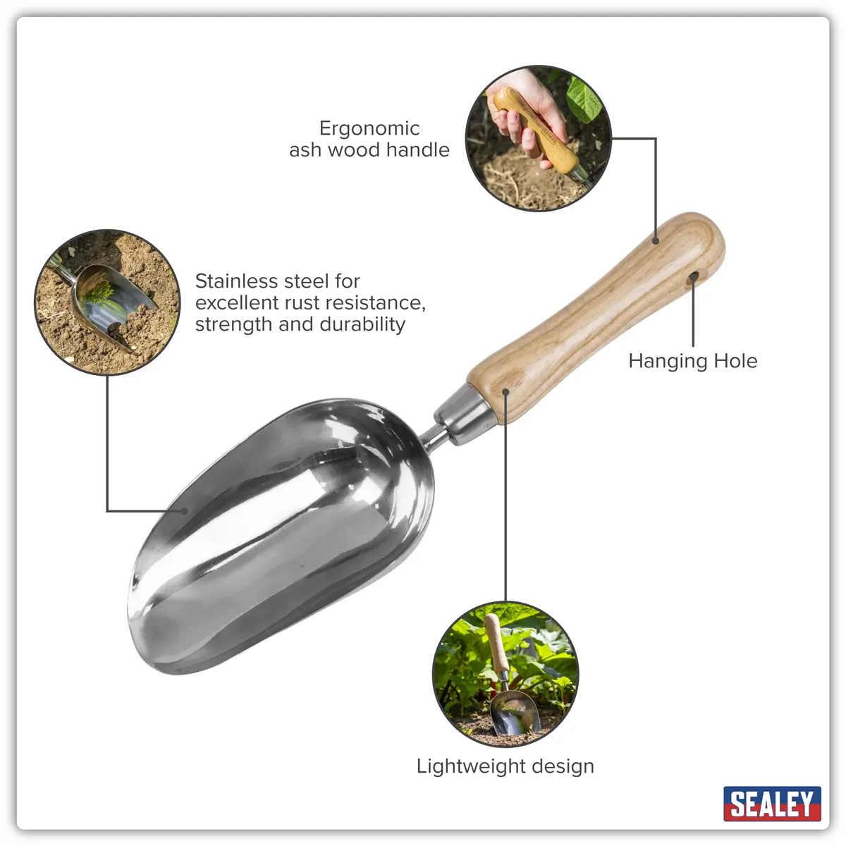 Premier Garden Scoop With Ash Handle & Stainless Steel Head Gtwh006 2