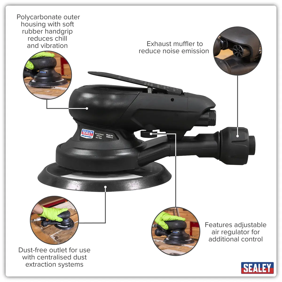 Premier Air Palm Orbital Sander Ø150mm Dust-Free Sa801 2
