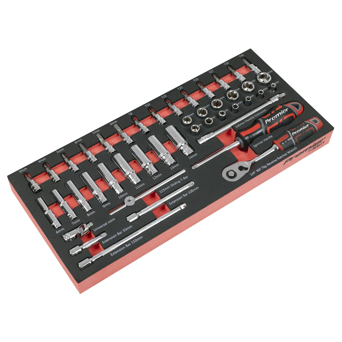 Premier Socket Set With Tool Tray 1/4"Sq Drive 44Pc Tbt40 1
