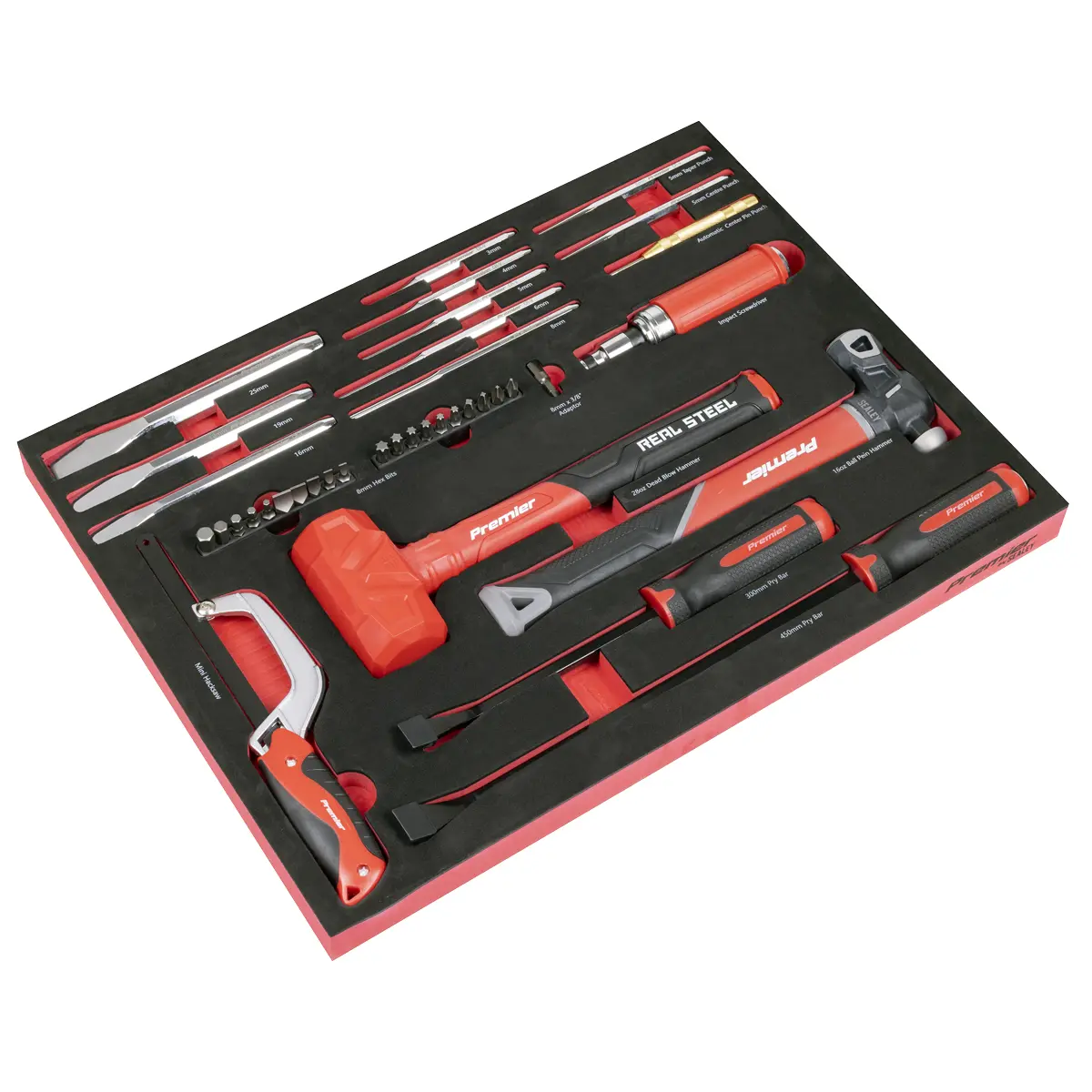 Premier Striking, Pry Bar, Hacksaw & Impact Screwdriver Set With Tool Tray 39Pc Tbt66 1