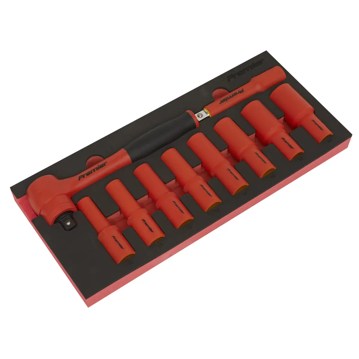 Premier Insulated Socket Set With Tool Tray 1/2"Sq Drive 10Pc - Vde Approved Tbte11 1