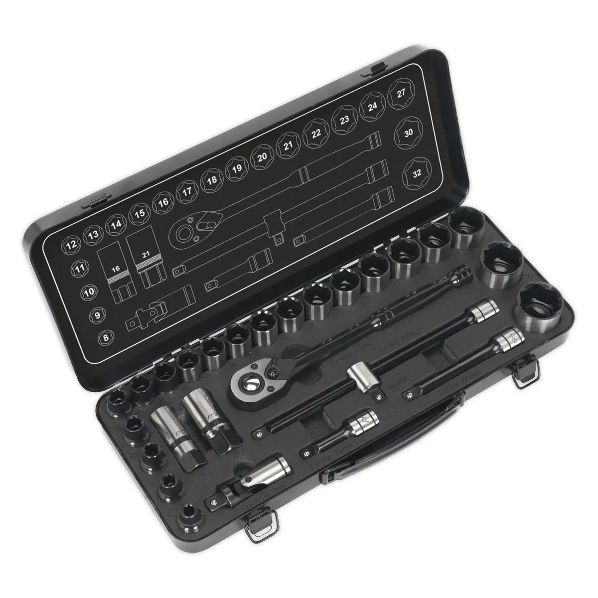 Premier Black Socket Set 1/2"Sq Drive 28Pc Ak7972 1