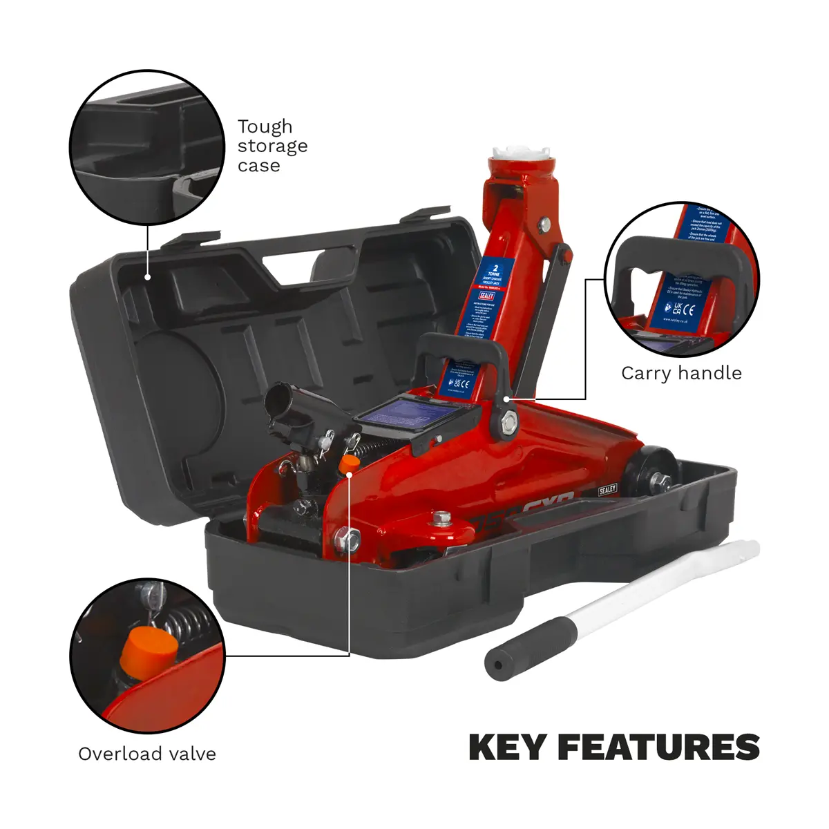 Sealey Short Chassis Trolley Jack With Storage Case 2 Tonne 1050Cxd 2