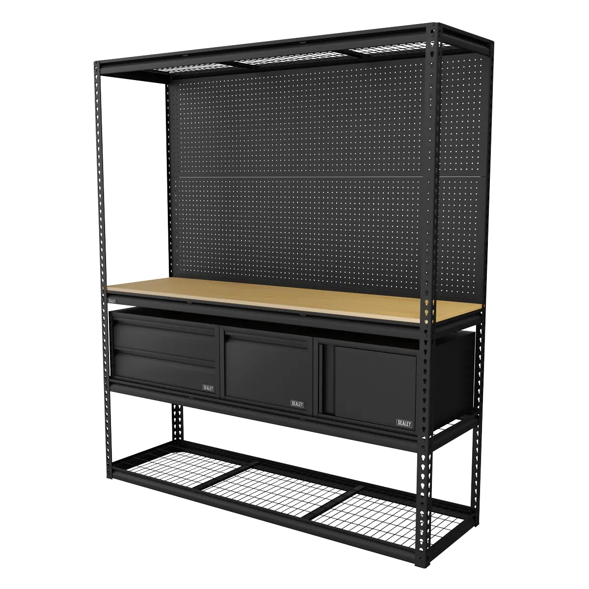 Sealey Heavy-Duty Modular Workbench & Racking Kit With 3 Storage Units Apmwbcombo1 1