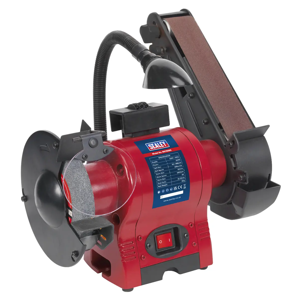 Sealey 150Mm Bench Grinder With 50Mm Belt Sander & Worklight 250W/230V Bg150bs 1