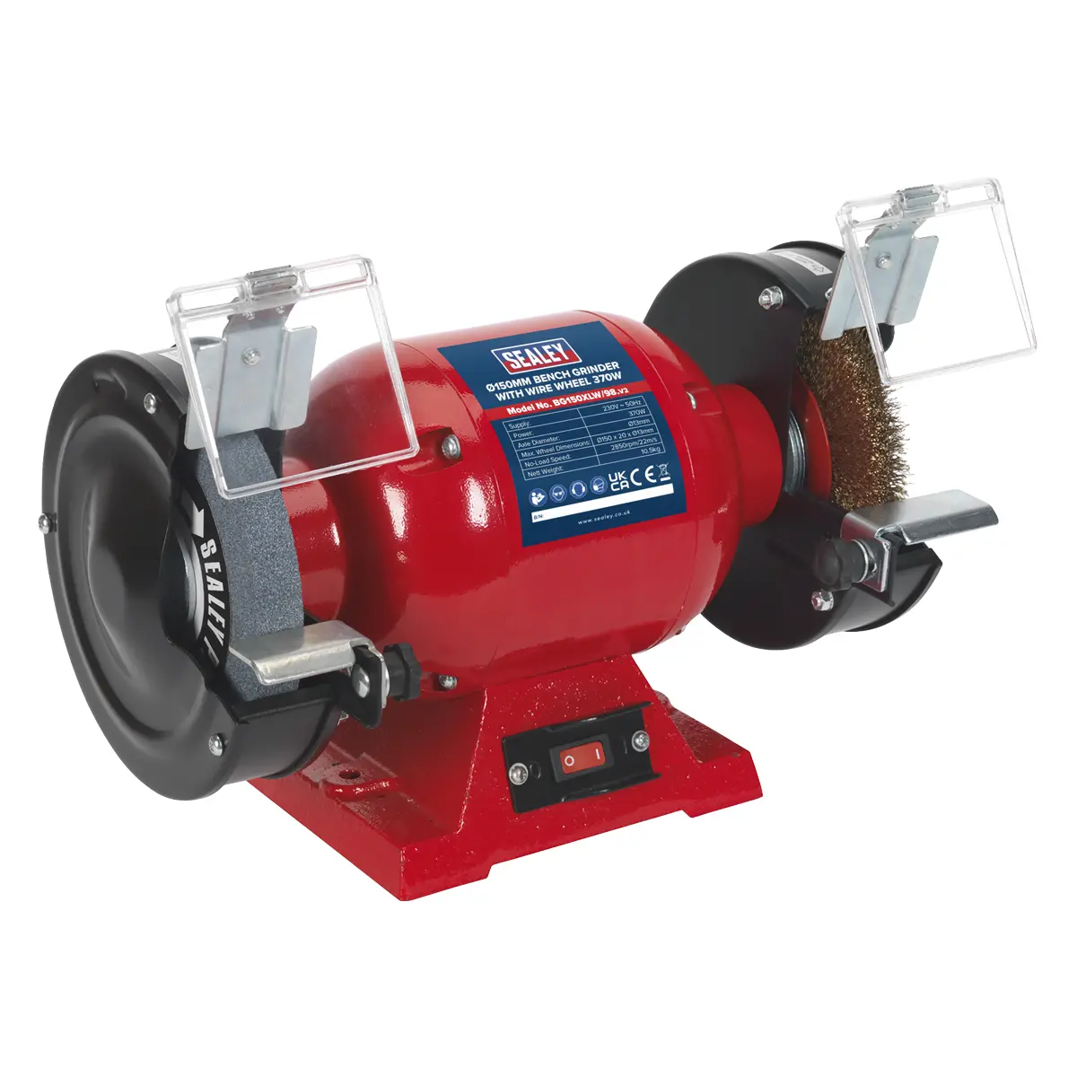 Sealey 150Mm Bench Grinder With Wire Wheel 370W/230V Bg150xlw/98 1