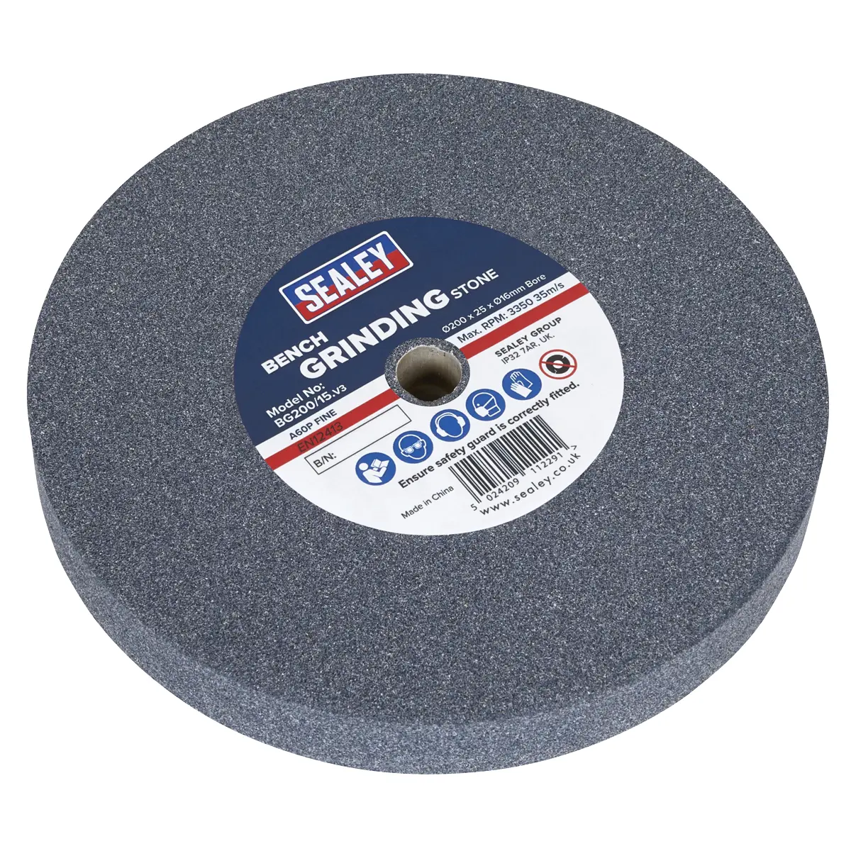 Sealey 200 X 25Mm Grinding Stone 16Mm Bore - A60p Fine Bg200/15 1