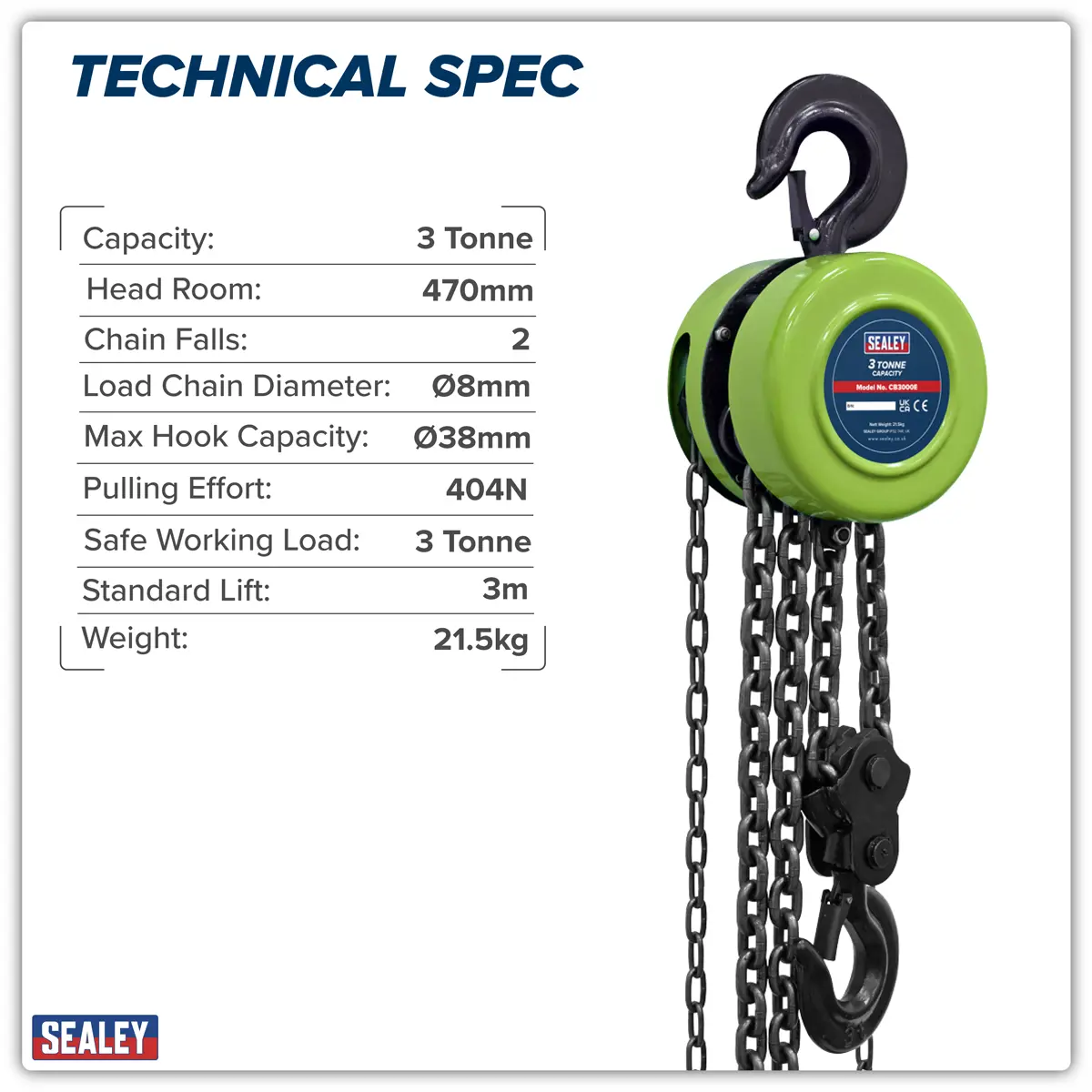 Sealey 3M Chain Block 3 Tonne Cb3000e 2