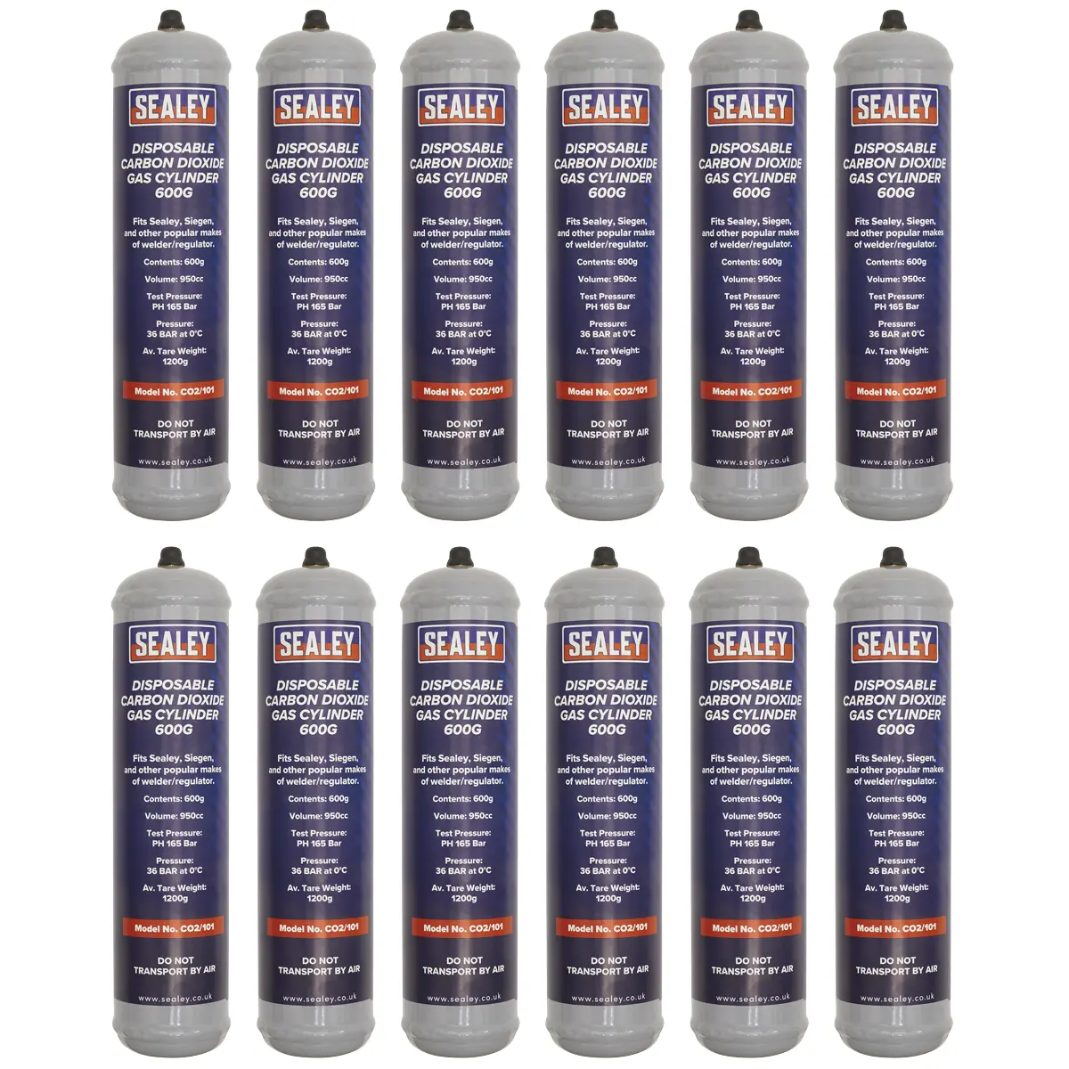Sealey Disposable Carbon Dioxide Gas Cylinder 600G - Box Of 12 Co2/101/12 1