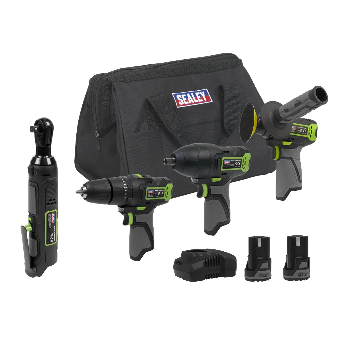 Sealey 4 X Sv10.8 Series Cordless Power Kit 10.8V - 2 Batteries & Euro Plug Cp108vcombo1eu 1