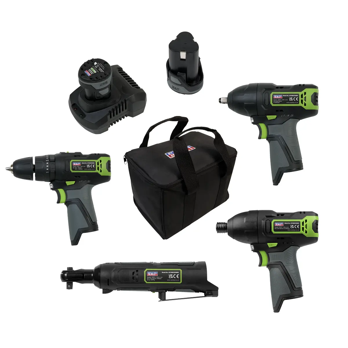 Sealey 4 X Sv10.8 Series Cordless Power Tool Kit 10.8V - 2 Batteries Cp108vcombo2 1