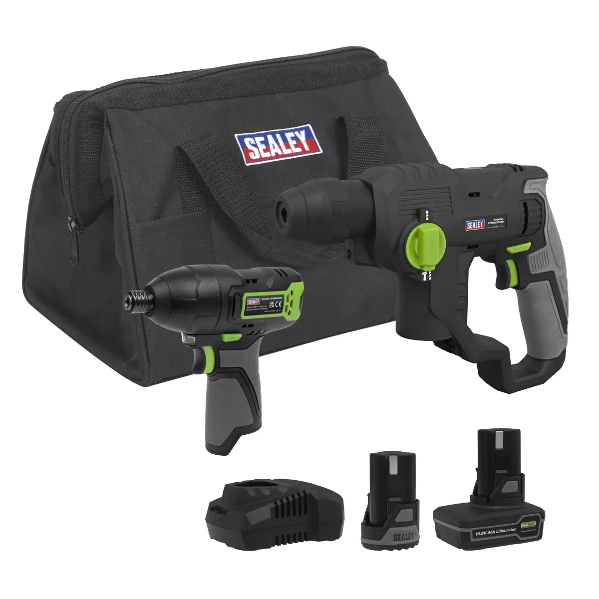 Sealey 2 X Sv10.8 Series Cordless Power Tool Kit 10.8V - 2 Batteries & Euro Plug Cp108vcombo4eu 1