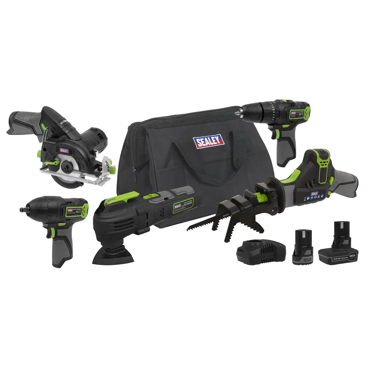 Sealey 5 X Sv10.8 Series Cordless Power Kit 10.8V - 2 Batteries & Euro Plug Cp108vcombo8eu 1