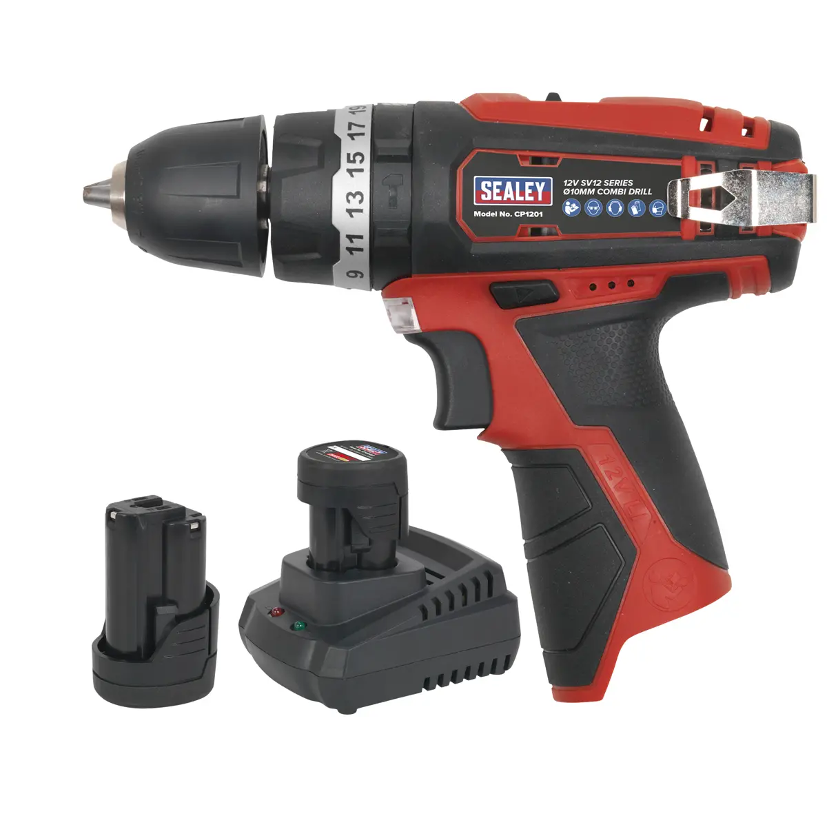 Sealey Sv12 Series 10Mm Cordless Combi Drill Kit 12V 2Ah - 2 Batteries Cp1201kit 1