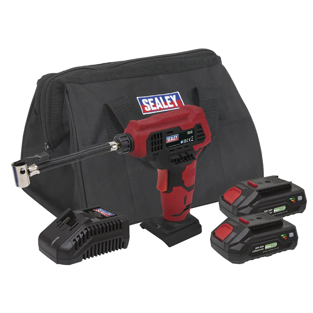 Sealey Sv20 Series Cordless Tyre Inflator Kit 20V 2Ah - 2 Batteries Cp20vapkit 1