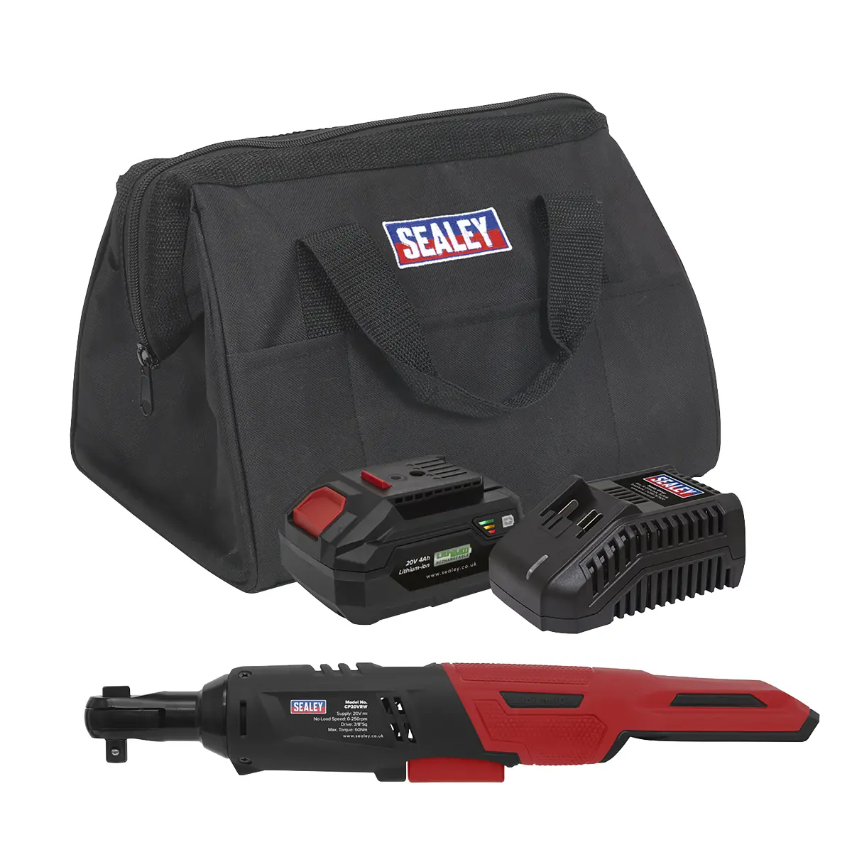 Sealey Sv20 Series 3/8"Sq Drive Cordless Ratchet Wrench Kit 60Nm 20V 4Ah Cp20vrwkit1 1