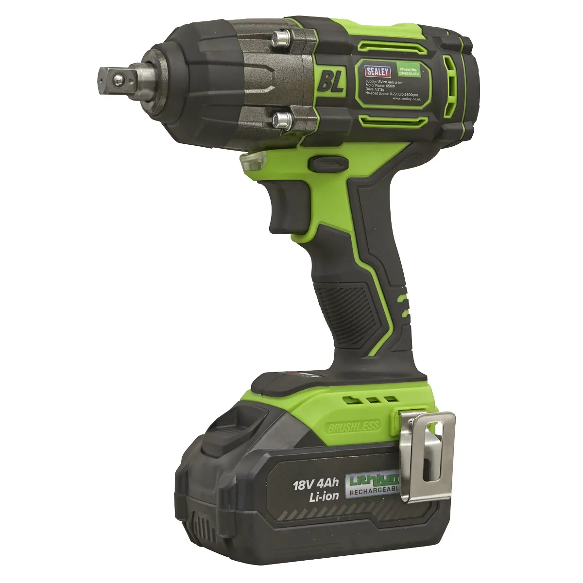 Sealey 1/2"Sq Drive Cordless Brushless Impact Wrench 18V 4Ah Cp650lihv 1