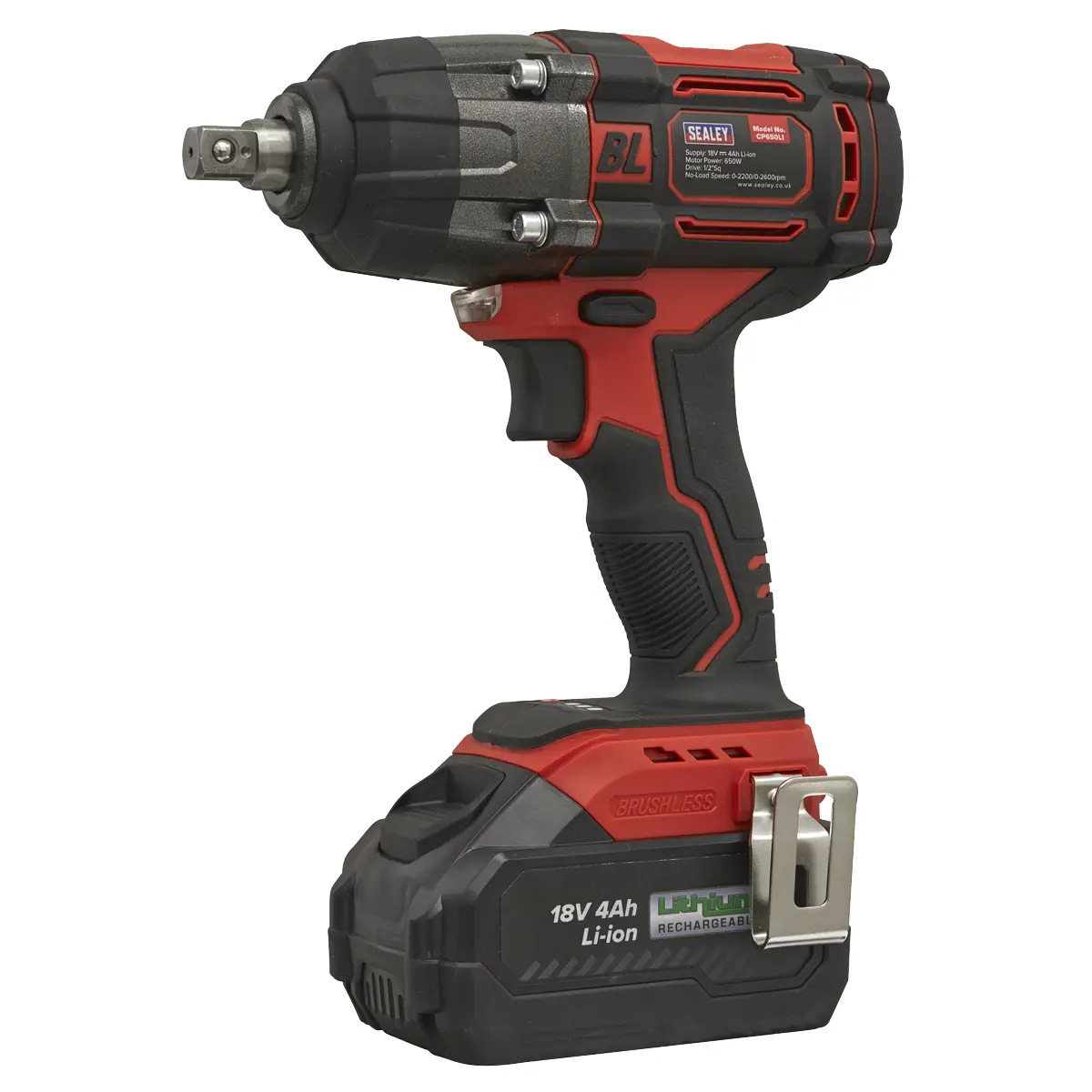 Sealey 1/2"Sq Drive Cordless Brushless Impact Wrench 18V 4Ah Cp650li 1